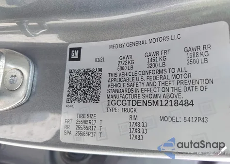 2021 Chevrolet Colorado 4Wd Short Box Z71 from USA, damaged, VIN 1GCGTDEN5M1218484